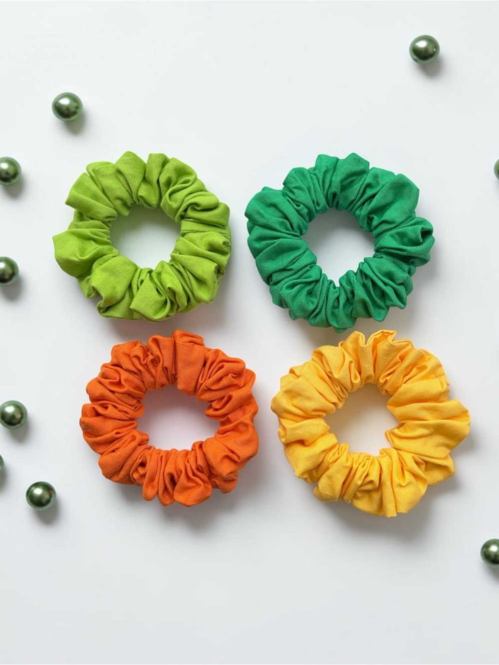 Bright Multi-Color Scrunchie Set – Green, Orange & Yellow - Picture 2 of 7